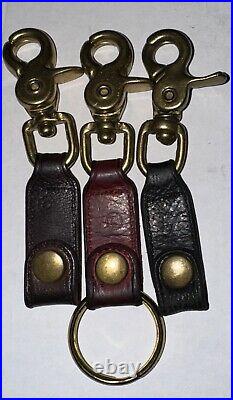 Vintage COACH Trigger Snap Key Fob SET Of 3 RED Black Brown Leather Brass 7212