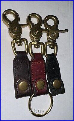 Vintage COACH Trigger Snap Key Fob SET Of 3 RED Black Brown Leather Brass 7212