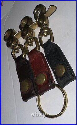 Vintage COACH Trigger Snap Key Fob SET Of 3 RED Black Brown Leather Brass 7212