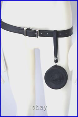 Vintage Gianni Versace Black Leather Belt with Versus Key Chain Mini Bag Size 80
