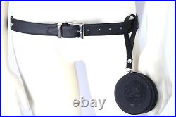 Vintage Gianni Versace Black Leather Belt with Versus Key Chain Mini Bag Size 80
