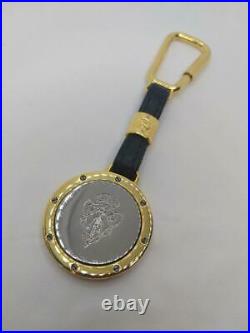 Vintage Old GUCCI Genuine Keychain Keyring Black leather Silver & Gold Color