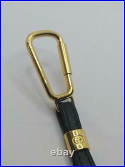 Vintage Old GUCCI Genuine Keychain Keyring Black leather Silver & Gold Color