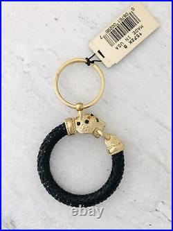 Vintage Whiting and Davis NWT Key Chain Black Mesh Ring Gold Leopard Rhinestones