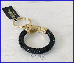 Vintage Whiting and Davis NWT Key Chain Black Mesh Ring Gold Leopard Rhinestones