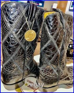 Vnt Tony Lama Golden Label Alligator Boots With Gold Label Key Chain Size 8-d