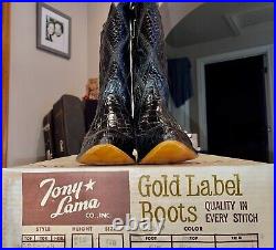 Vnt Tony Lama Golden Label Alligator Boots With Gold Label Key Chain Size 8-d