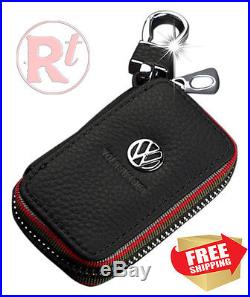 Volkswagen Premium Leather Car Key Chain Holder Zipper Case Remote Wallet
