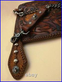 Wallet custom leather chain biker trucker skull concho kangaroo lace key ring