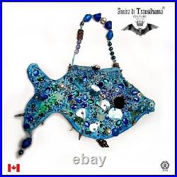 Woman accessories handbags shoulder bag original rhinestones sequins blue fish 1