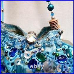 Woman accessories handbags shoulder bag original rhinestones sequins blue fish 1