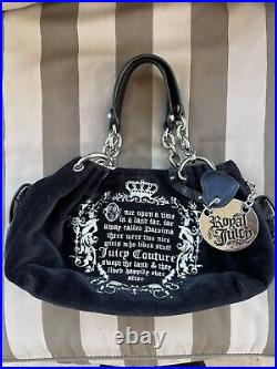 Y2K Juicy Couture Chain Black Velour Leather Hobo Bag with Keychains