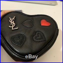 Yves saint laurent black leather heart coin purse keychain bag ysl